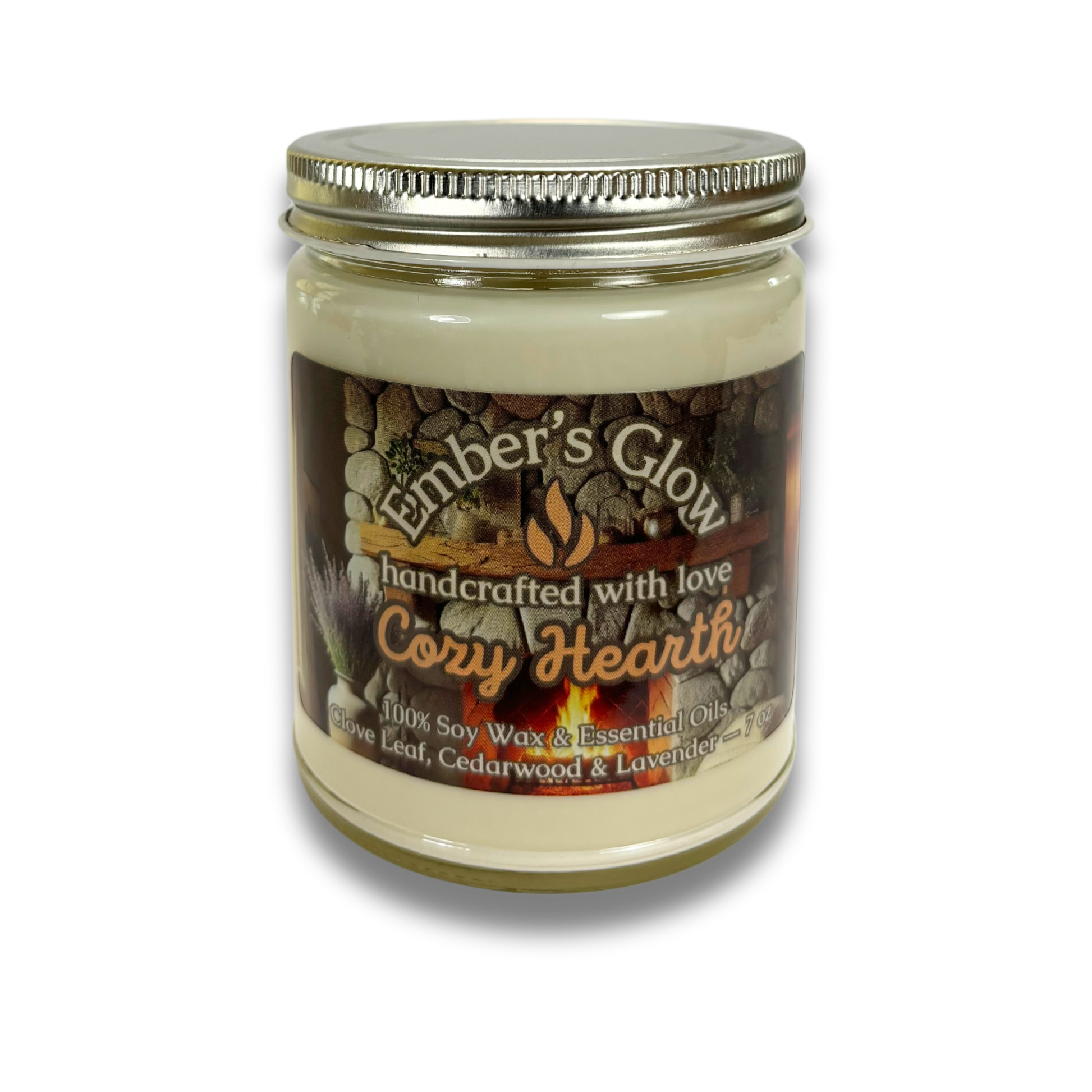 7 oz Cozy Hearth Essential Oil Candle – Hand-Poured with Clove, Cedarwood, and Lavender.