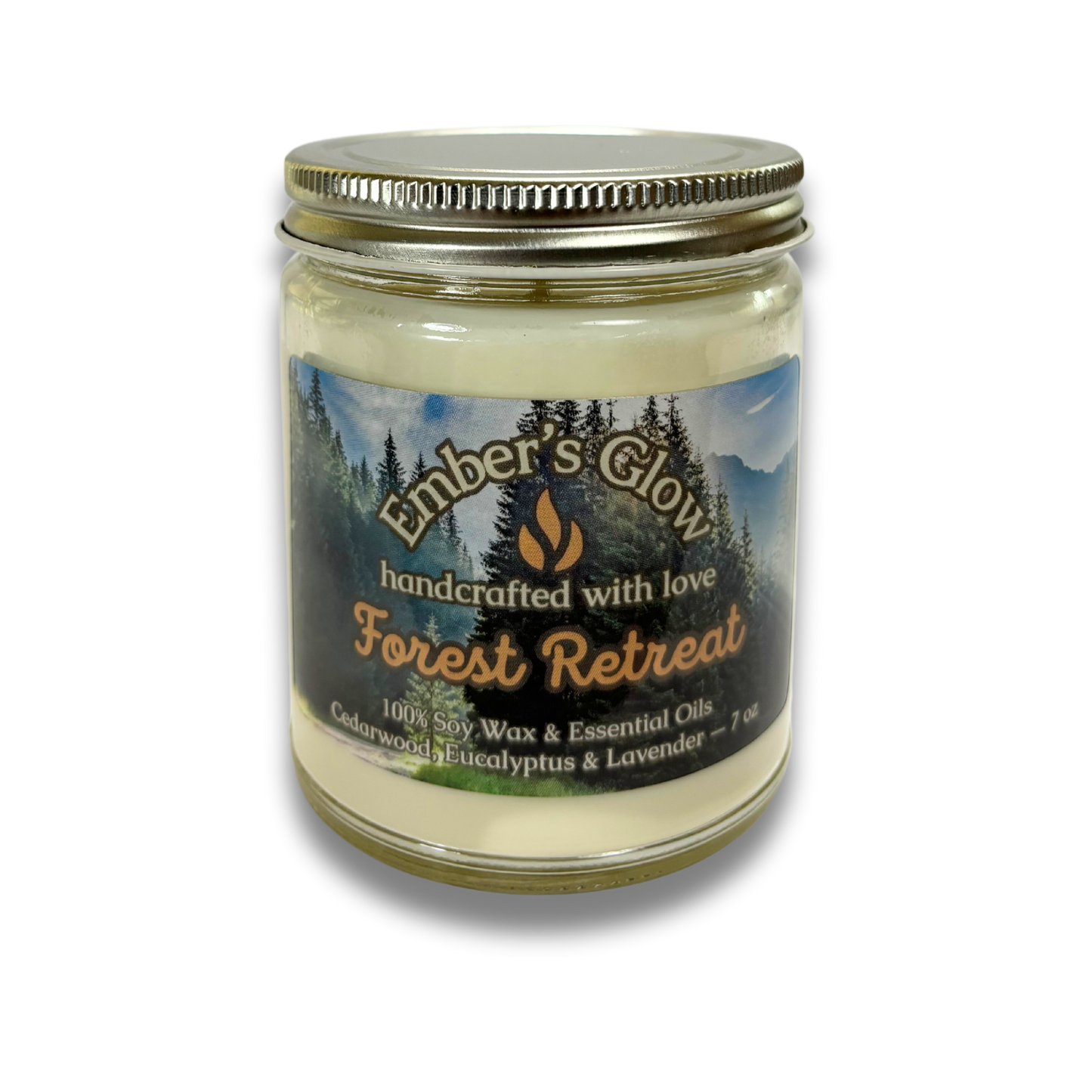 7 oz Forest Retreat Essential Oil Soy Candle – Cedarwood, Eucalyptus, and Lavender.