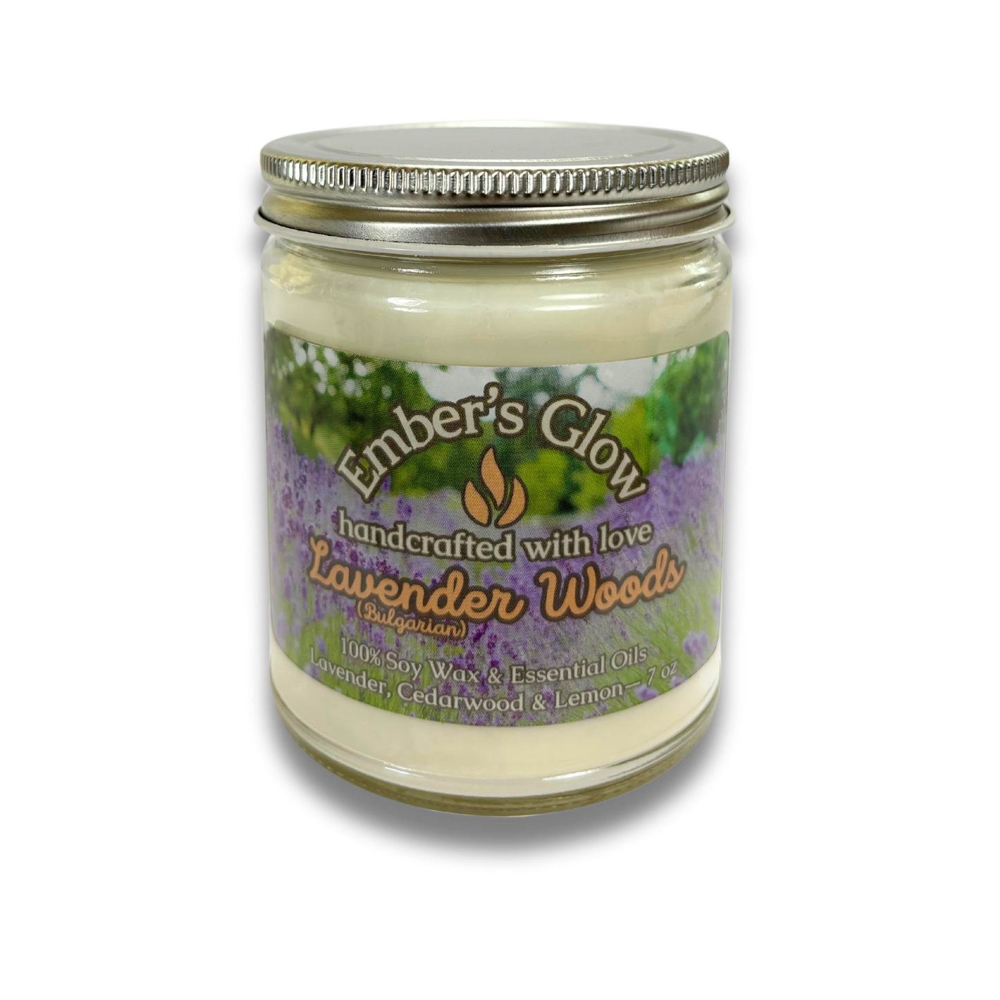 7 oz Lavender Woods Essential Oil Soy Candle – Lavender, Cedarwood, and Lemon.