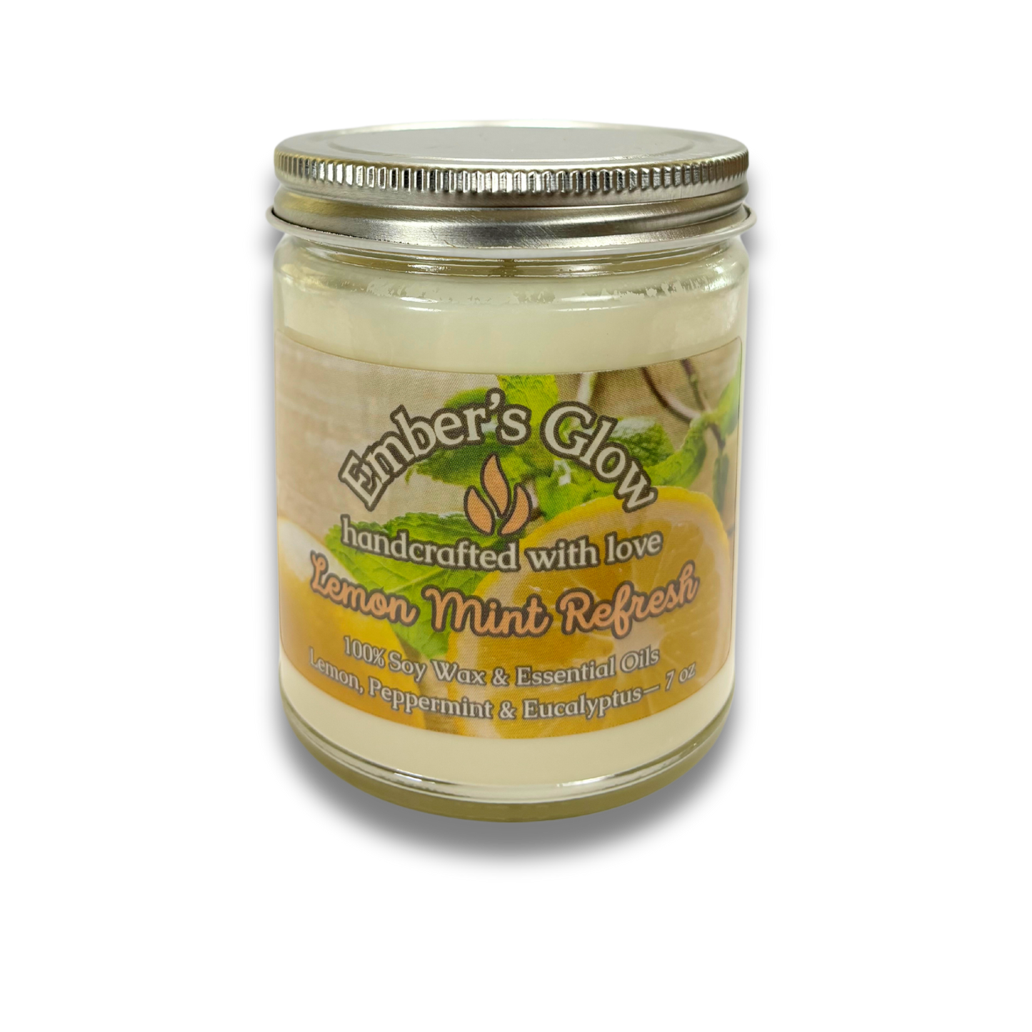 7 oz Lemon Mint Refresh Essential Oil Soy Candle – Lemon, Peppermint, and Eucalyptus.