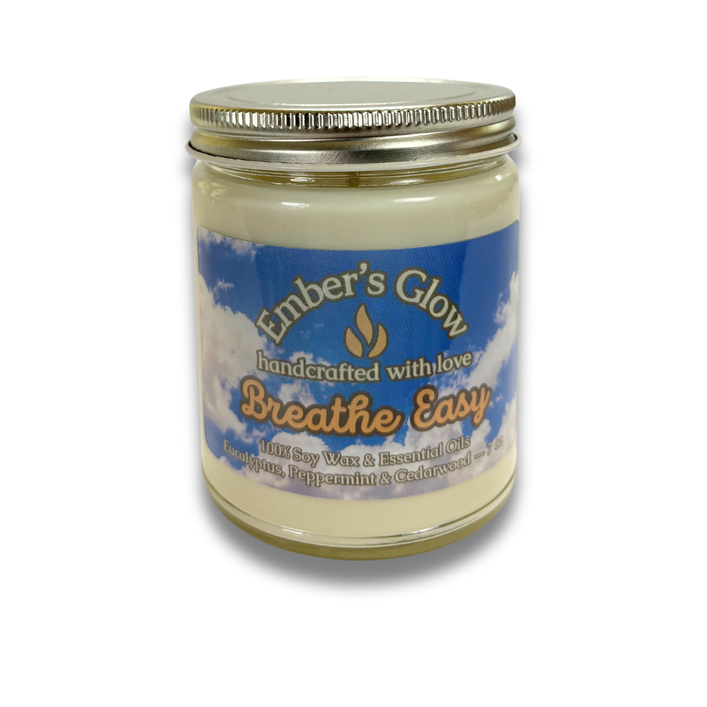 7 oz Breathe Easy Essential Oil Soy Candle – Eucalyptus, Peppermint, and Cedarwood.