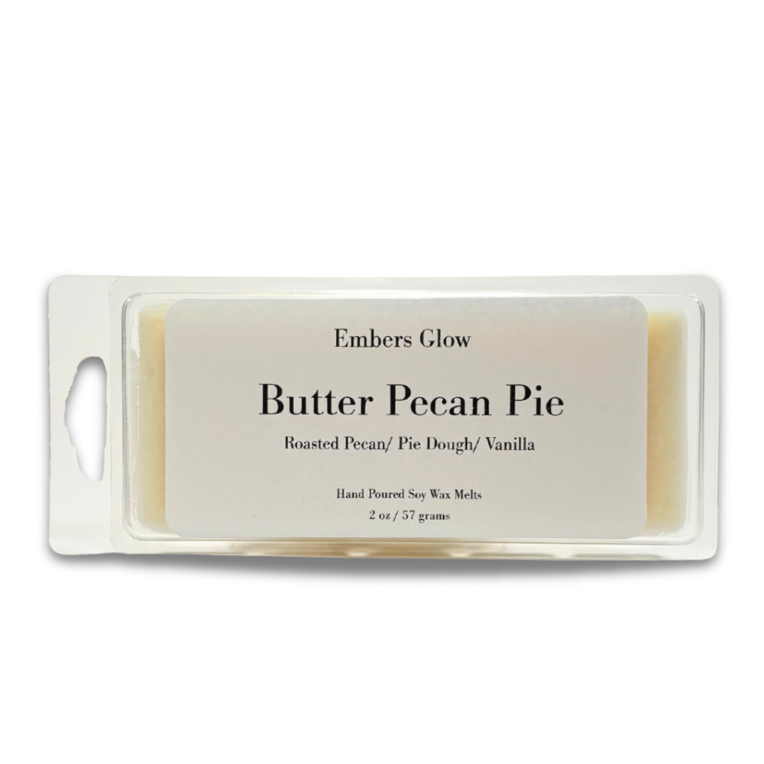 2 oz Butter Pecan Pie soy wax melts with a rich blend of buttery pecans, caramel, and flaky crust, made from natural soy for a long-lasting, eco-friendly fragrance.