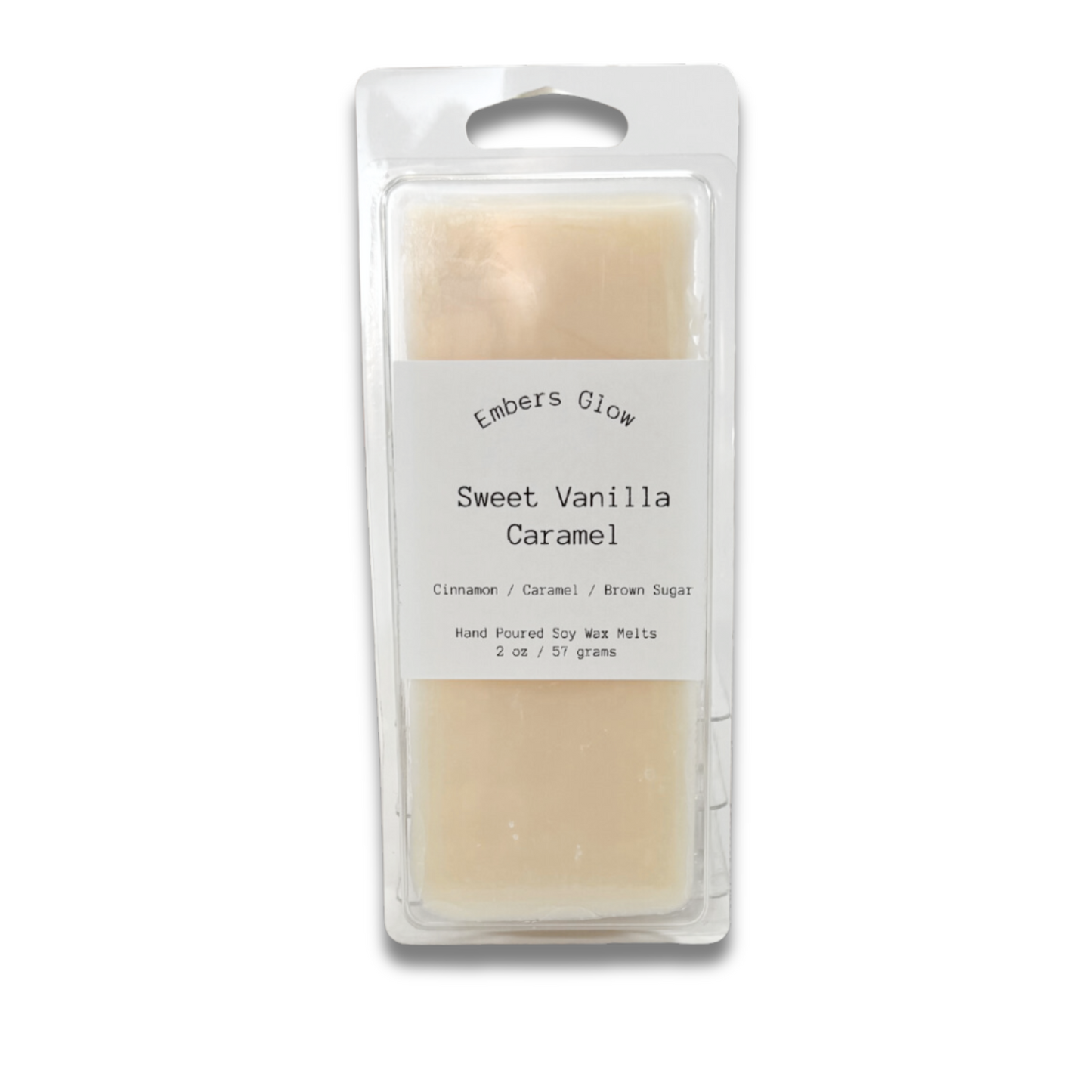 2 oz Sweet Vanilla Caramel wax melt, featuring the warm aroma of rich vanilla, creamy caramel, and a hint of buttery sweetness, perfect for filling any space with a comforting and indulgent scent.